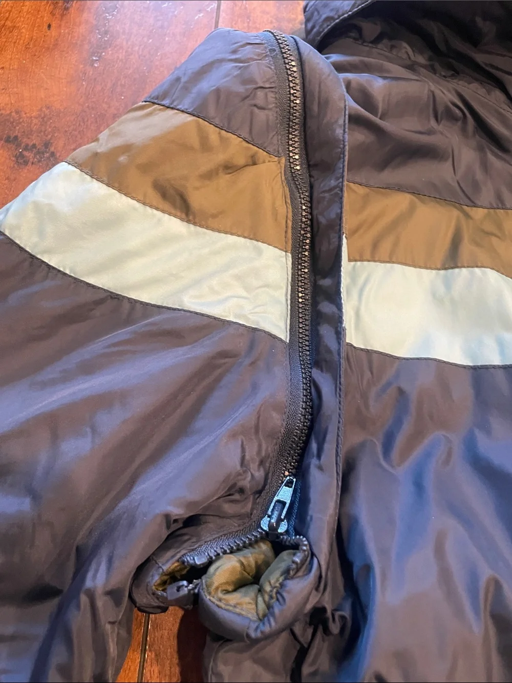 Billabong Kids Navy Blue Puffer Jacket/Vest with Light Blue and Olive Stripes